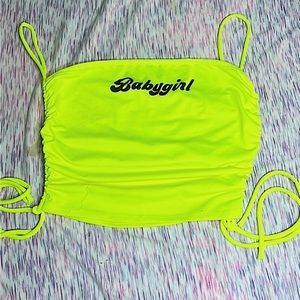 VINTAGE 2000’s NEON GREEN RUNCHED BABYTEE BABYGIRL Y2K CROP TOP